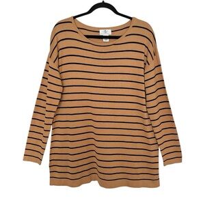 Oso‎ Casuals Camel & Black Striped Tunic Sweater Medium Minimalist Neutral Knit